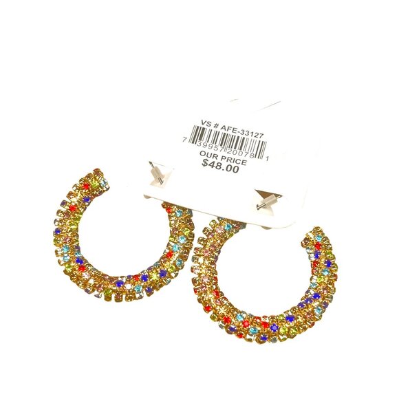 Charming Charlie Hypoallergenic Rainbow Crystal Hoop Earrings MSRP 48 - Picture 3 of 8